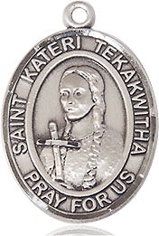 Extel Medium Oval Pewter St. Kateri Tekakwitha Pendant with 18" chain, Made in USA