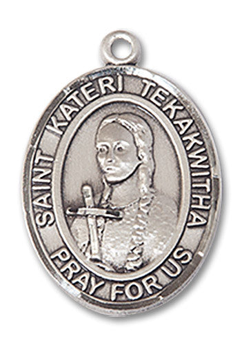 Extel Medium Oval Sterling Silver St. Kateri Tekakwitha Medal, Made in USA