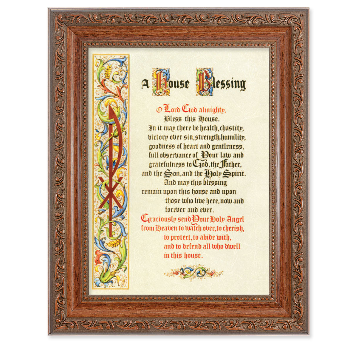 House Blessing Picture Framed Wall Art Decor, Medium, Antiqued Dark Mahogany Finished Frame with Acanthus-Leaf Detail