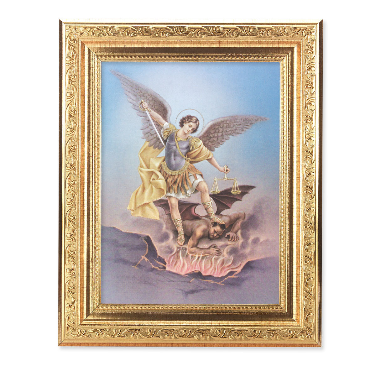 St. Michael Help Picture Framed Wall Art Decor Medium Gold-Leaf Frame