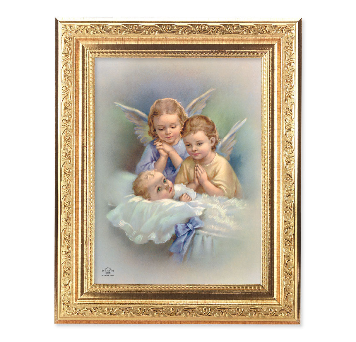 Guardian Angels Picture Framed Wall Art Decor Medium, Gold-Leaf Antique Finished Frame with Acanthus-Leaf Detail