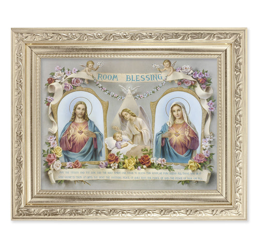 Baby Room Blessing - SHJ-IHM Picture Framed Wall Art Decor Medium, Antique Silver Finished Frame with Acanthus-Leaf Detail