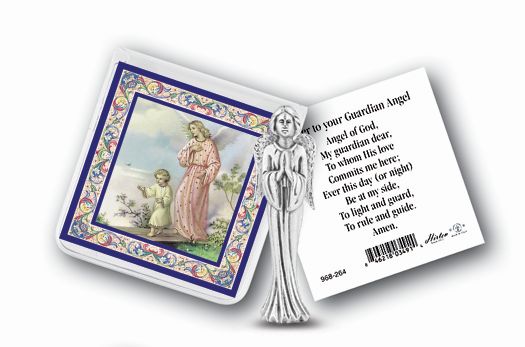 Small Catholic Guardian Angel Catholic Pocket Statue Figurine with Holy Prayer Card