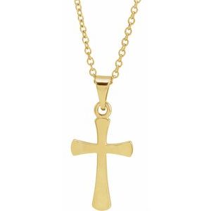 Extel Medium 14K Yellow Gold Mens Womens Religious Cross Pendant Charm with 18" Necklace