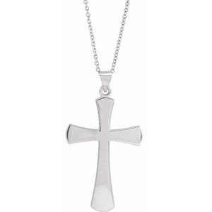 Extel Large 14K White Gold Mens Womens Religious Cross Pendant Charm with 18" Necklace