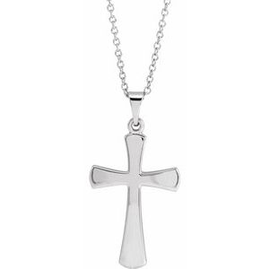 Extel Medium 14K White Gold Mens Womens Religious Cross Pendant Charm with 18" Necklace