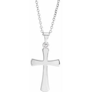 Extel Medium 14K White Gold Mens Womens Religious Cross Pendant Charm with 18 Inch Necklace