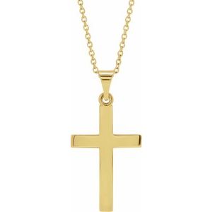 Extel Medium 14K Yellow Gold Mens Womens Religious Cross Pendant Charm with 18" Necklace