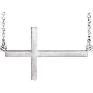 Extel Large 14K White Gold Womens Sideways Cross Necklace