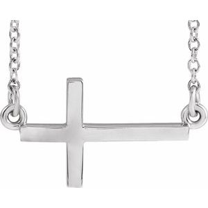 Extel Medium Sterling Silver Womens Religious Sideways Cross Necklace with 18" Necklace