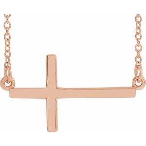 Extel Medium 14K Rose Gold Womens Religious Sideways Cross Necklace with 18" Necklace