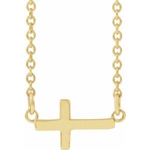 Extel Small 14K Yellow Gold Womens Religious Sideways Cross Necklace with 18" Necklace