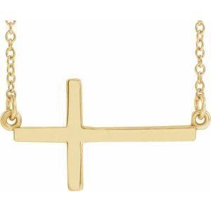 Extel Medium 14K Yellow Gold Womens Religious Sideways Cross Necklace with 18" Necklace