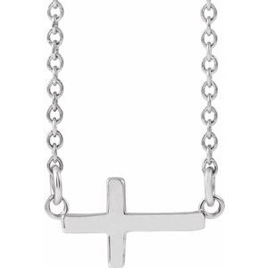 Extel Small 14K White Gold Womens Sideways Cross Necklace