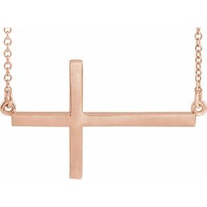 Extel Large 14K Rose Gold Womens Religious Sideways Cross Necklace with 18" Necklace