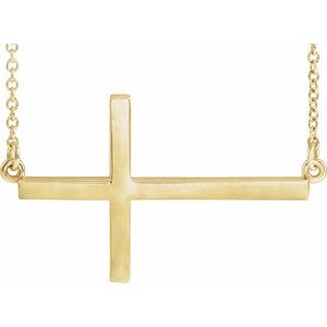 Extel Large 14K Yellow Gold Womens Religious Sideways Cross Necklace with 18" Necklace