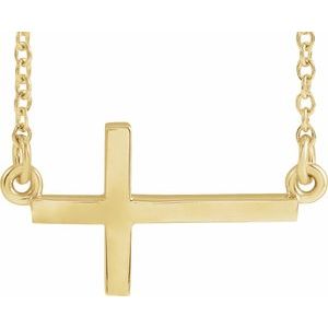 Extel Medium 14K Yellow Gold Womens Religious Sideways Cross Necklace with 18" Necklace