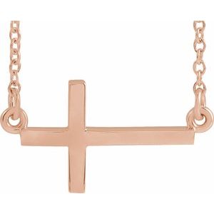 Extel Medium 14K Rose Gold Womens Religious Sideways Cross Necklace