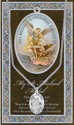 St. Michael Pewter Medal Pendant with Chain, Made in USA