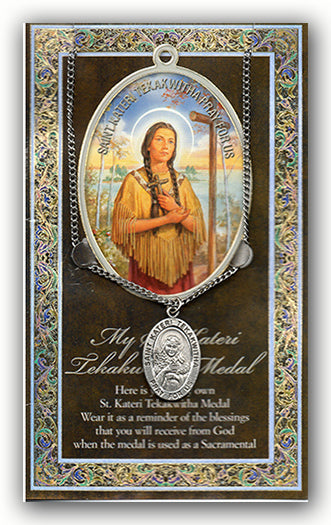 St. Kateri Tekawitha Pewter Medal Pendant with Chain, Made in USA