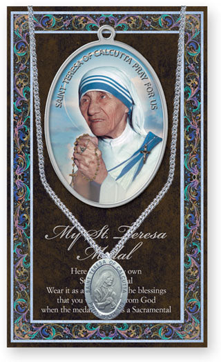 St. Teresa of Calcutta Pewter Medal Pendant with Chain, Made in USA