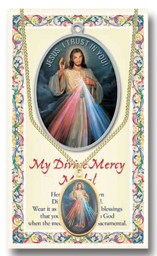 Divine Mercy and St Faustina Epoxied Patron Saint Medal Pendant Necklace with 18" Chain