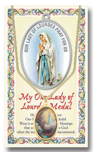 Our Lady of Lourdes Epoxied Medal Pendant Necklace with 18" Chain