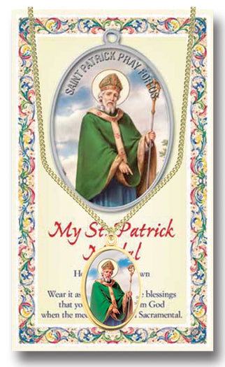 Saint Patrick Epoxied Patron Saint Medal Pendant Necklace with 18" Chain