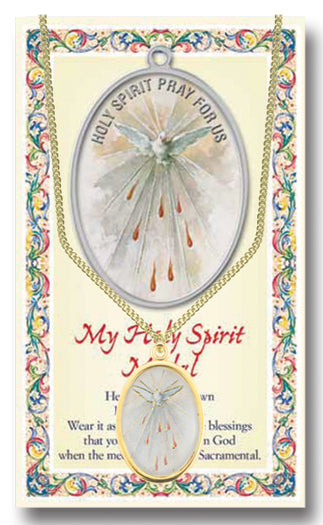 Holy Spirit Epoxied Medal Pendant Necklace with 18" Chain