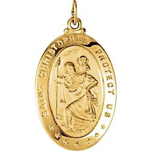 Extel Large 14K Yellow Gold Mens Womens Religious Catholic St. Christopher Patron Saint Medal Pendant Charm