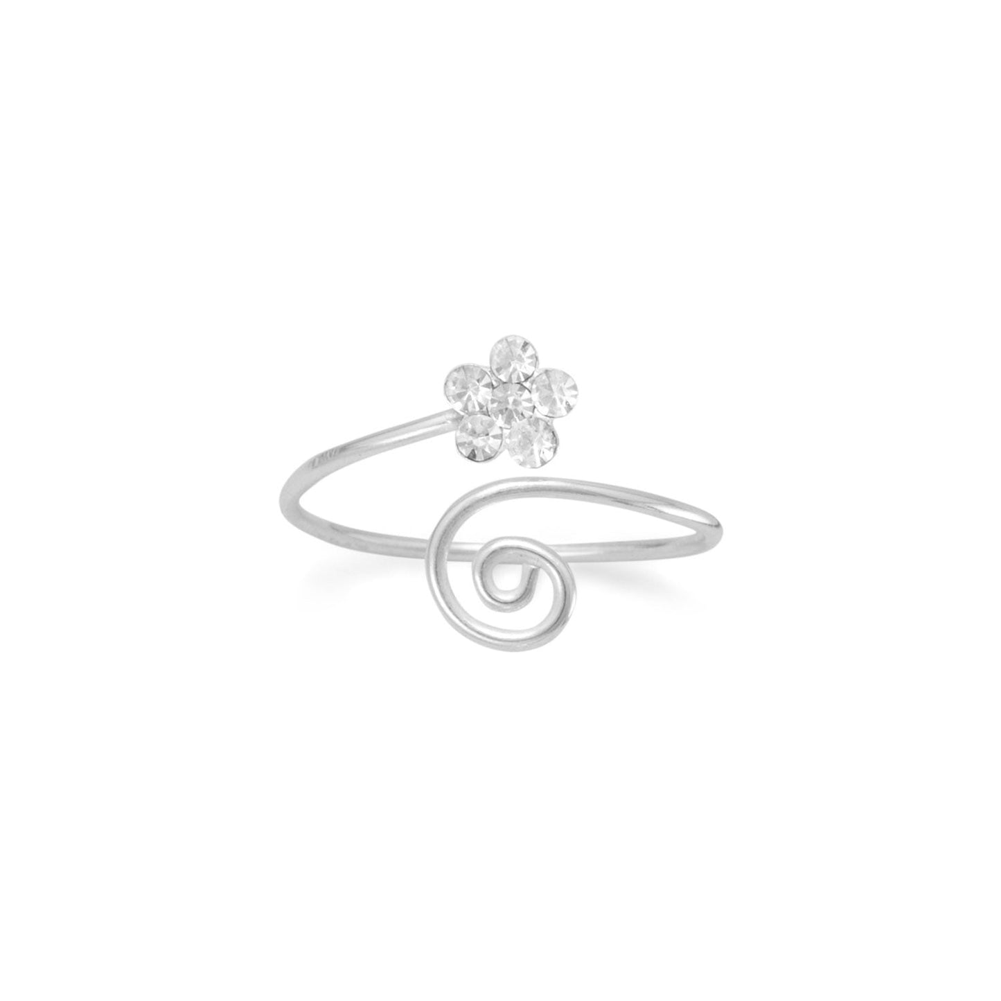 Extel Wrap Design Toe Ring with Clear Crystal Flower