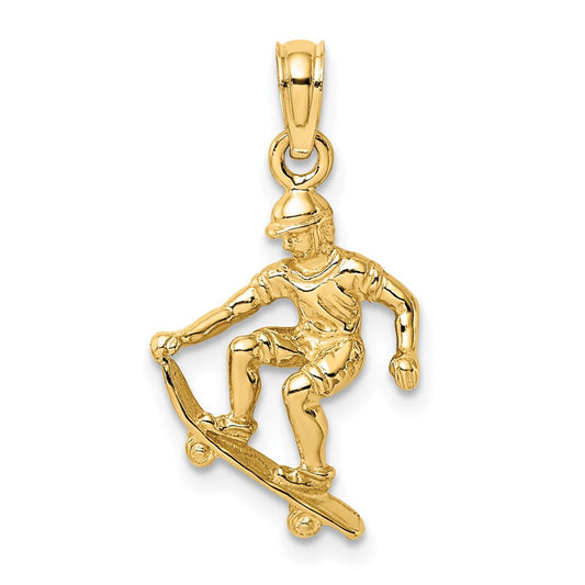 Extel Medium 14k Gold Solid Polished 3-Dimensional Skateboarder Charm, Made in USA