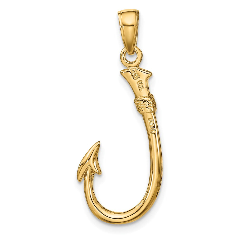 Extel Large 14k Gold 3-D Fishing Hook Pendant, Made in USA