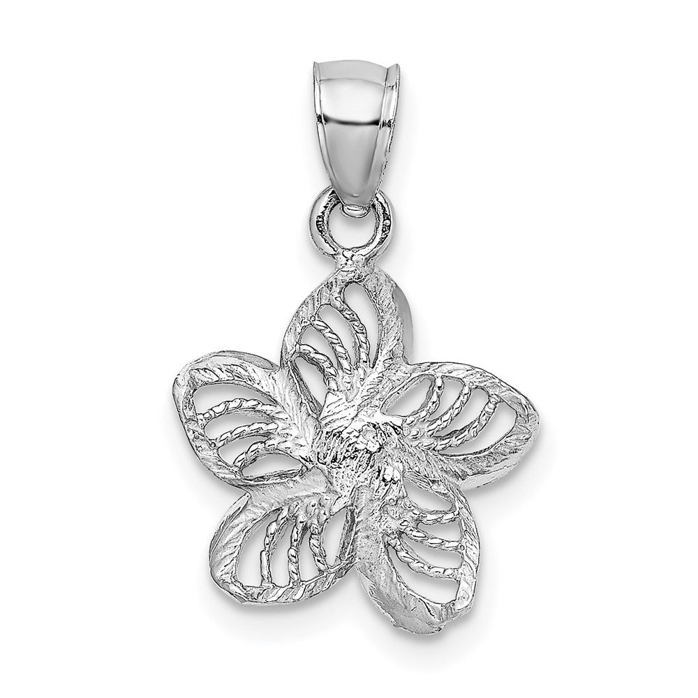 Extel Medium 14k White Gold Polished & Beaded Plumeria Flower Charm, Made in USA