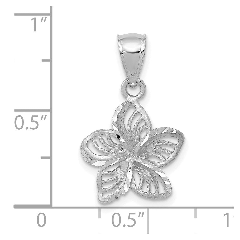 Extel Medium 14k White Gold Polished & Beaded Plumeria Flower Charm, Made in USA