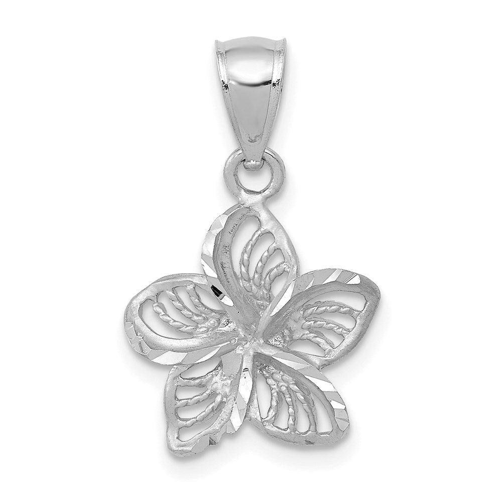 Extel Medium 14k White Gold Polished & Beaded Plumeria Flower Charm, Made in USA