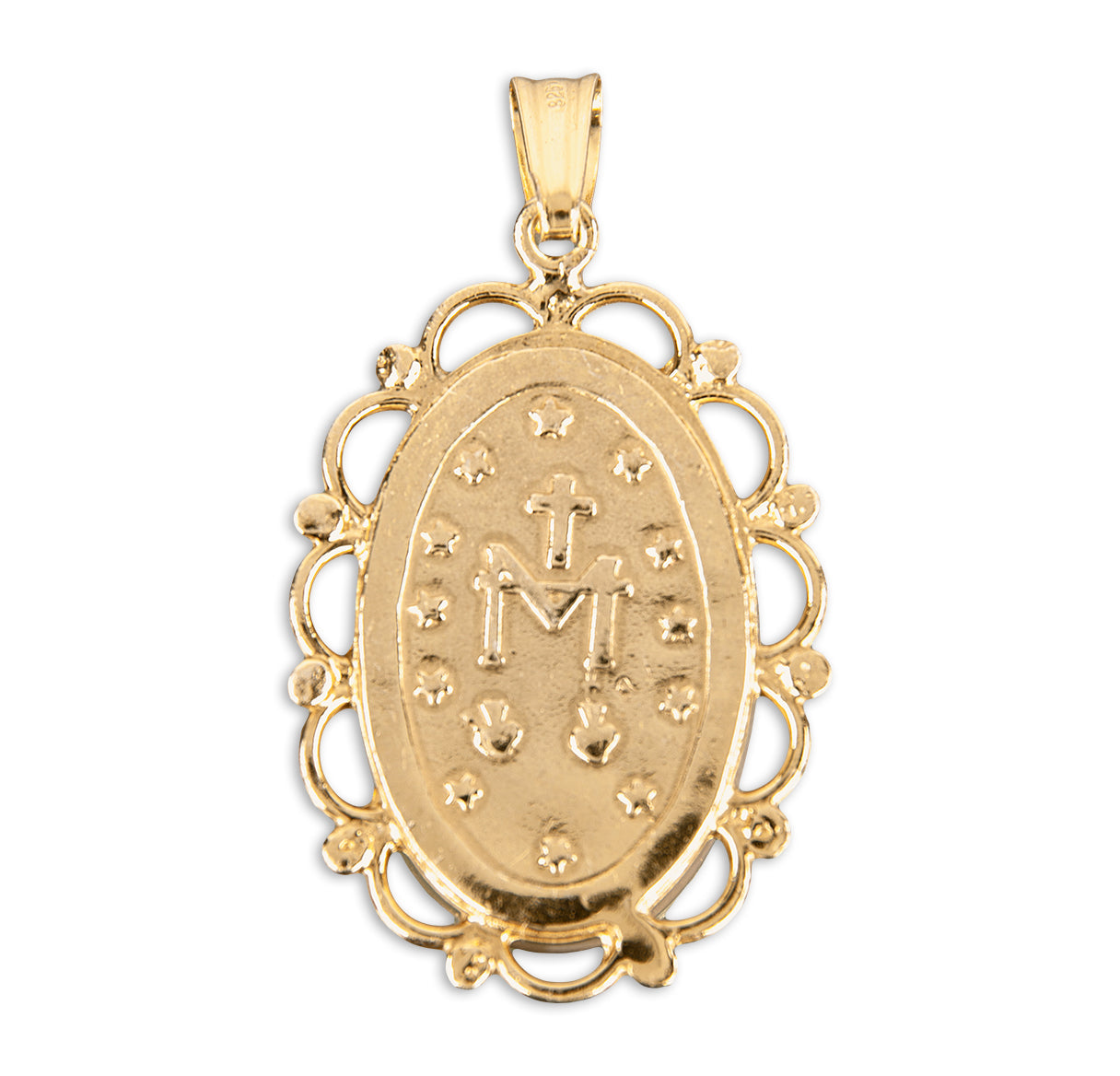 Dark Blue Gold Cameo Miraculous Medal Pendant Necklace, Made in USA