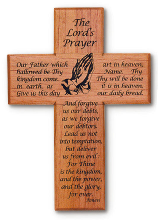 Medium Solid Mahogany Lords Prayer Cross