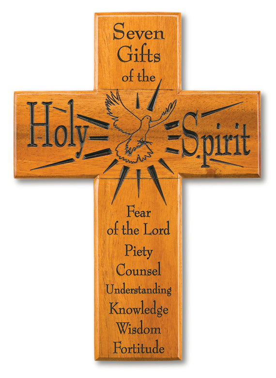 Medium Solid Mahogany Seven Gifts of Holy Spirit Cross