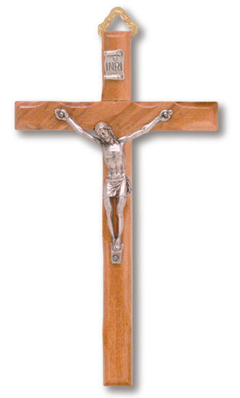 Small Olive Wood Wall Crucifix with Silver Corpus