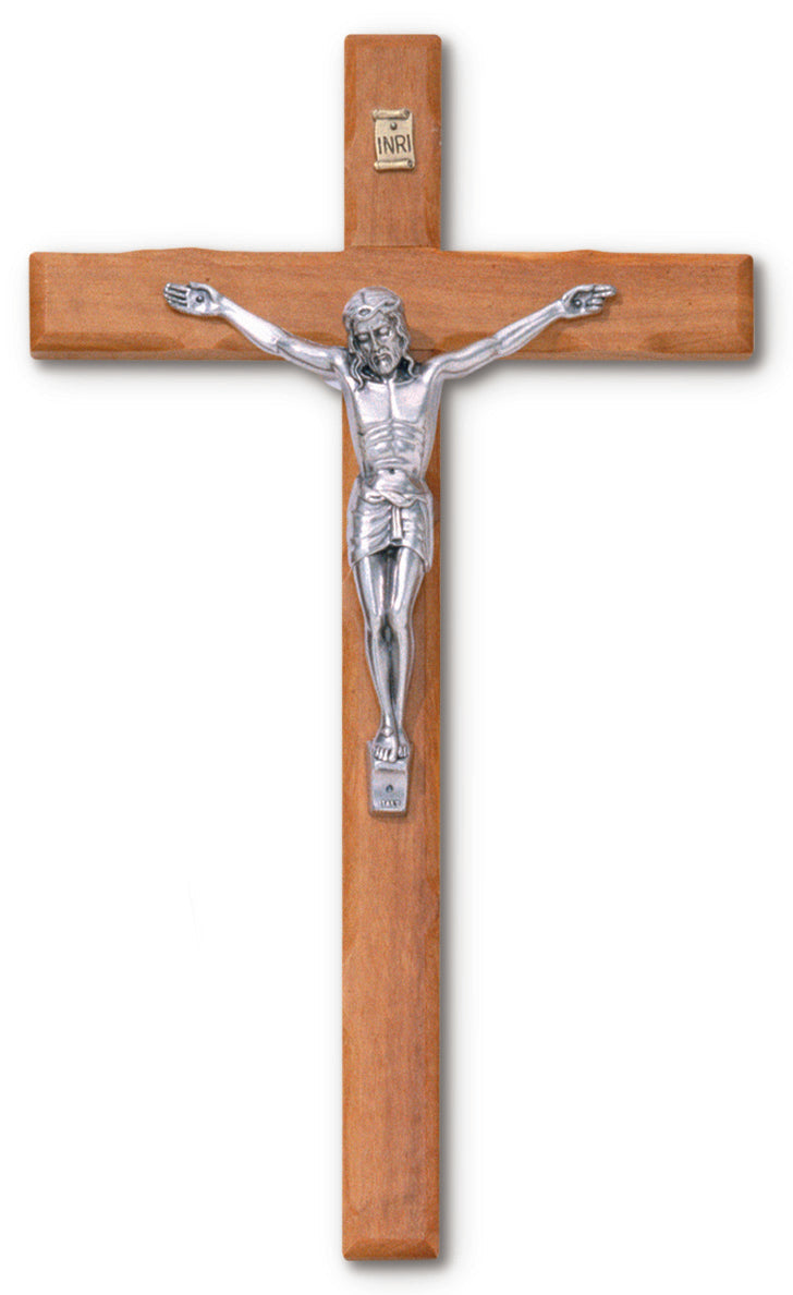 Large Olive Wood Wall Crucifix with Silver Corpus