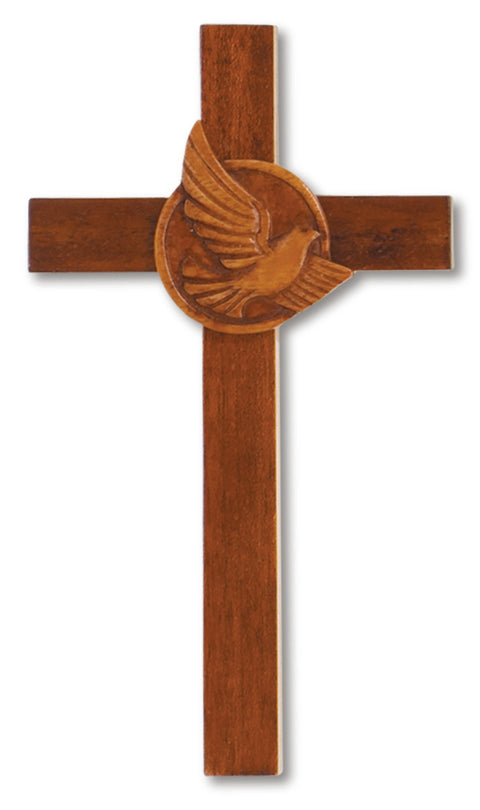 Medium Solid Mahogany Wall Cross with Dove