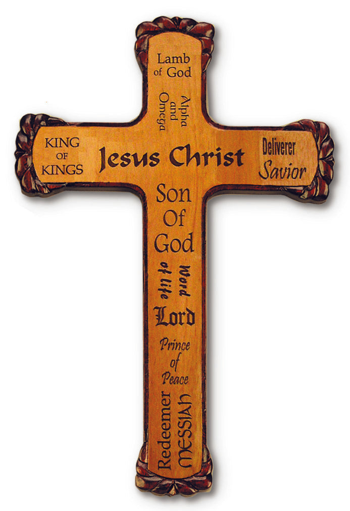 Large Solid Mahogany Names of Jesus Cross