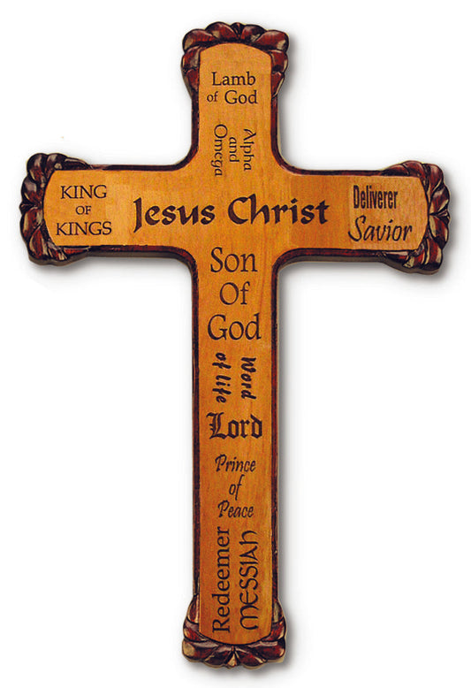 Large Solid Mahogany Names of Jesus Cross