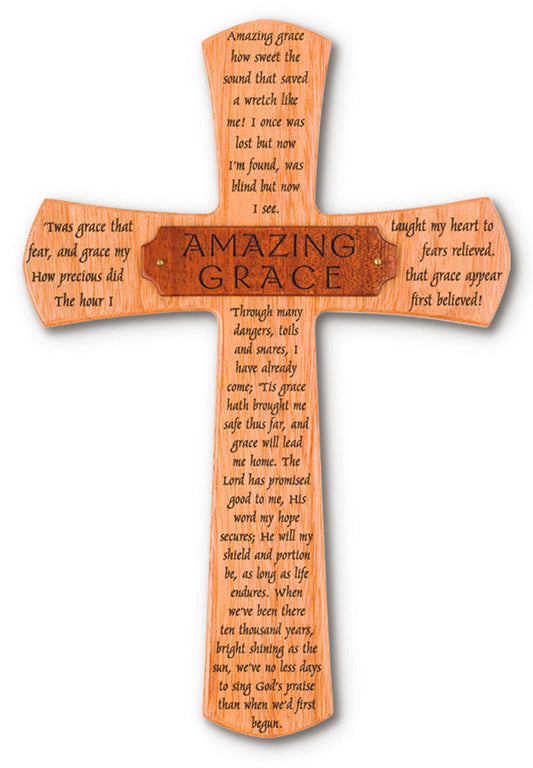 Large Solid Mahogany Amazing Grace Lyrics Cross