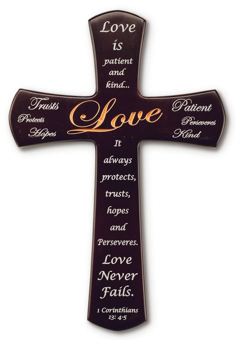 Large Solid Mahogany with Love Bible Verse Cross