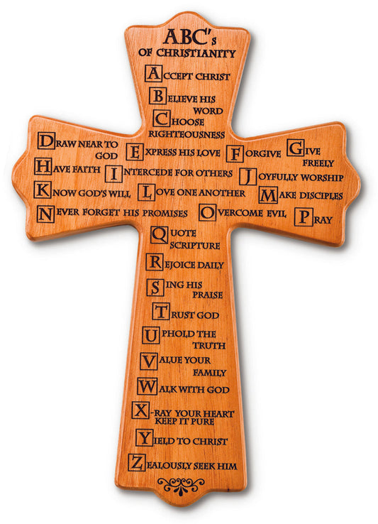 Large Solid Mahogany ABC's of Christianity Cross