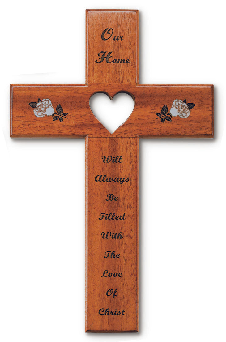 Large Solid Mahogany Our Home With Cut-Out Heart Cross