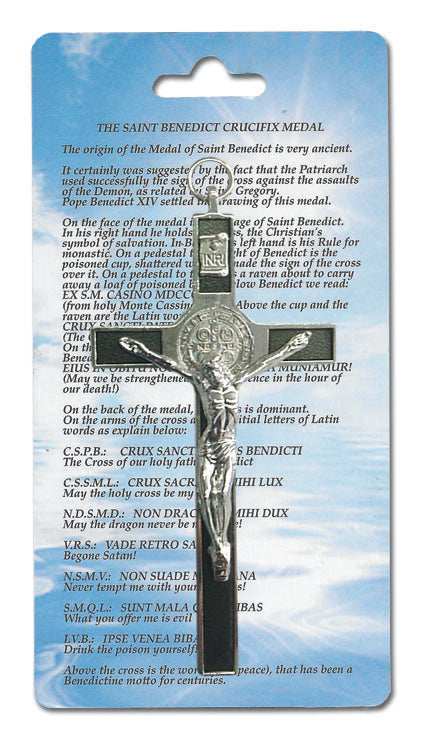 Small Metal St. Benedict Wall Crucifix with Prayer Verse