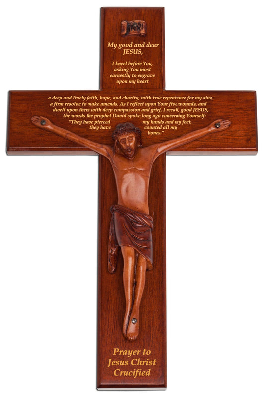 Large Solid Mahogany Prayer to Christ Crucified Wall Crucifix